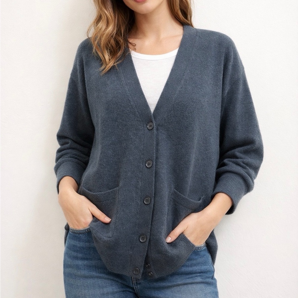 NAADAM Casmere Cardigan Sweater V Neck Pockets Size L